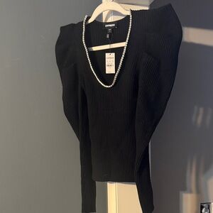 Express Black Sweater with Rhinestone Trim